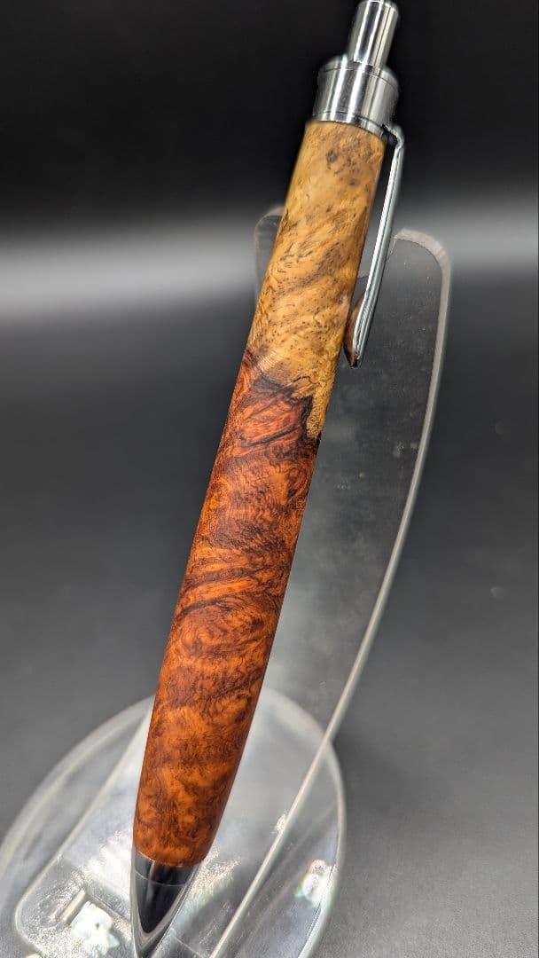 368ペン工房翌檜　特上　紅白　本花梨　瘤杢　木軸シャーペン　ボールペン