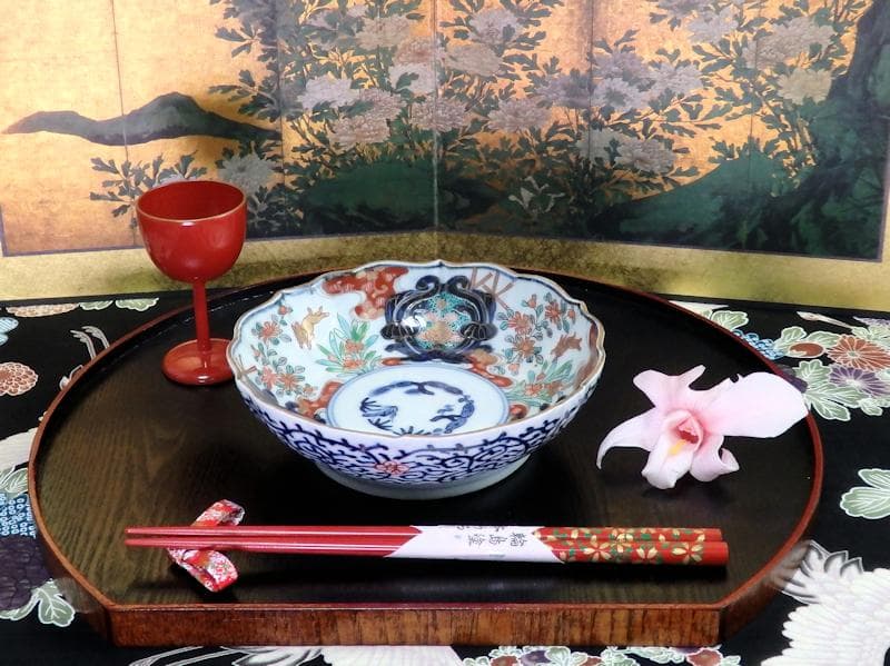 古伊万里金襴手兎に花の図膾皿2客B338AS-CVa