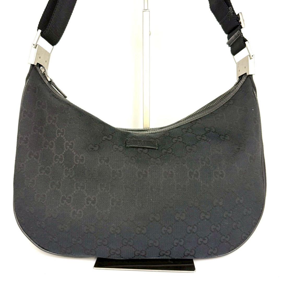 グッチ ショルダーバッグ GGキャンバス GG柄 ブラックレザー 黒色