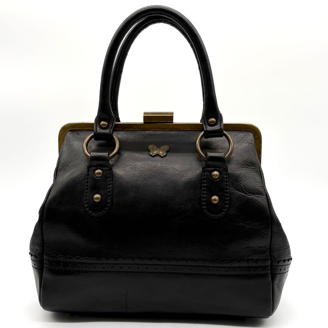 ANA SUI アナスイ がま口 ハンドバッグ レザー ブラック 蝶々