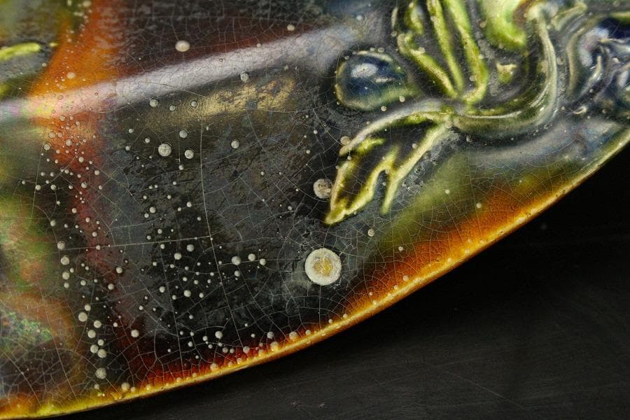 中国美術 唐三彩 双鳳紋 三足 盤 φ31cm 希少(LC247)