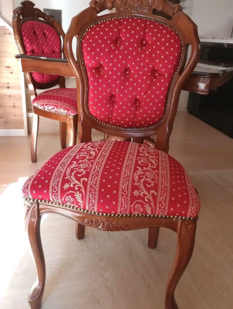 センターテーブル、ダイニングデーブル椅子2脚セット　　猫足　アンティーク