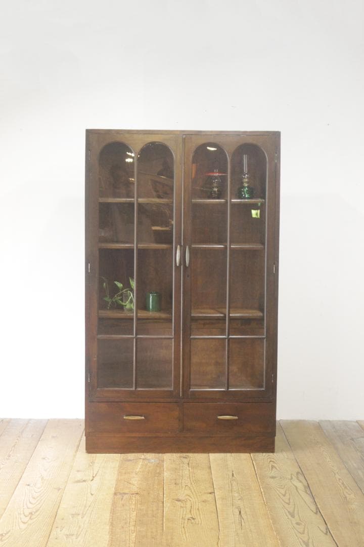 レトロ ガラスキャビネット 本箱 収納 食器棚 ラック 引き出し 抽斗 2杯