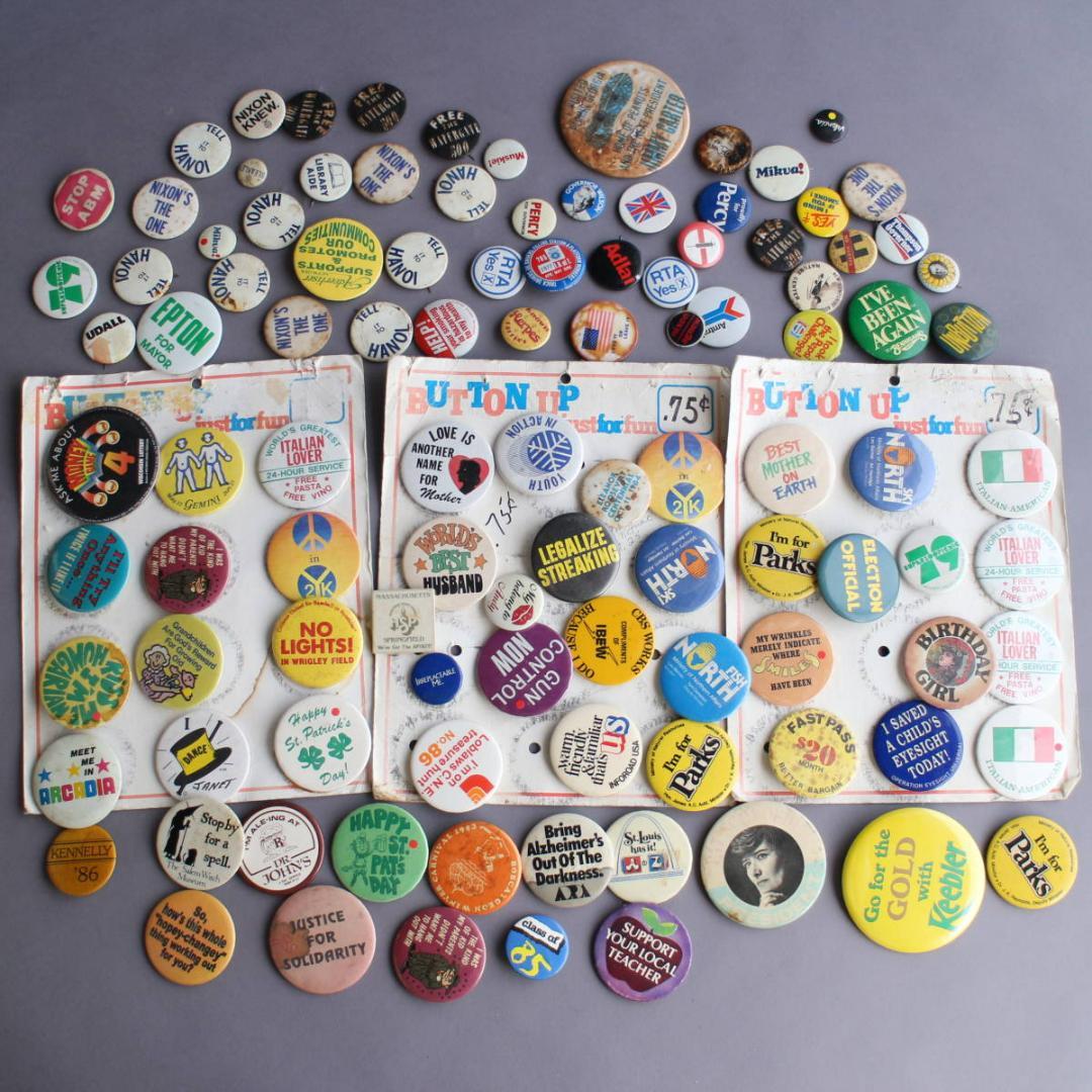 古着卸】ビンテージ 缶バッジ 107個 まとめ売り 仕入 アメリカ