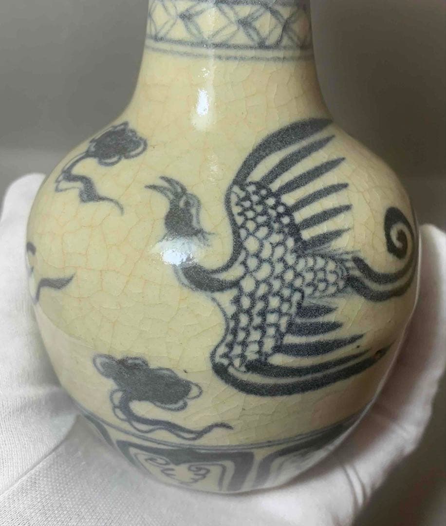 中国 染付鳳凰絵瓶　f2250417