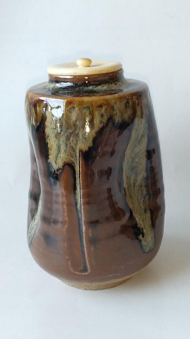 膳所焼 淡海ぜぜ 陽炎園 茶入 仕覆 名物裂 藤種緞子 茶道具