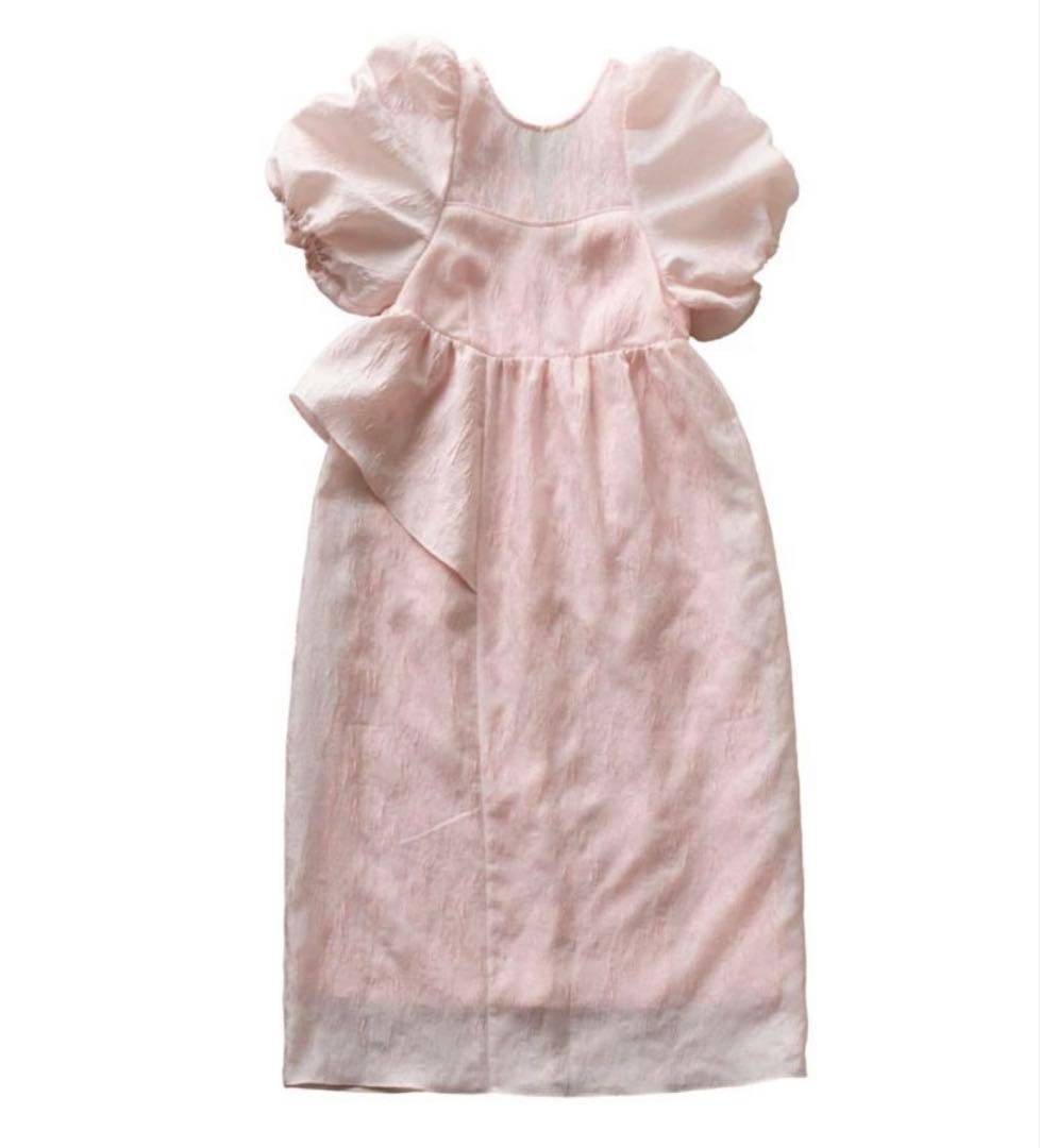 andresd ワンピース バブルスリーブジャカードドレス ピンク