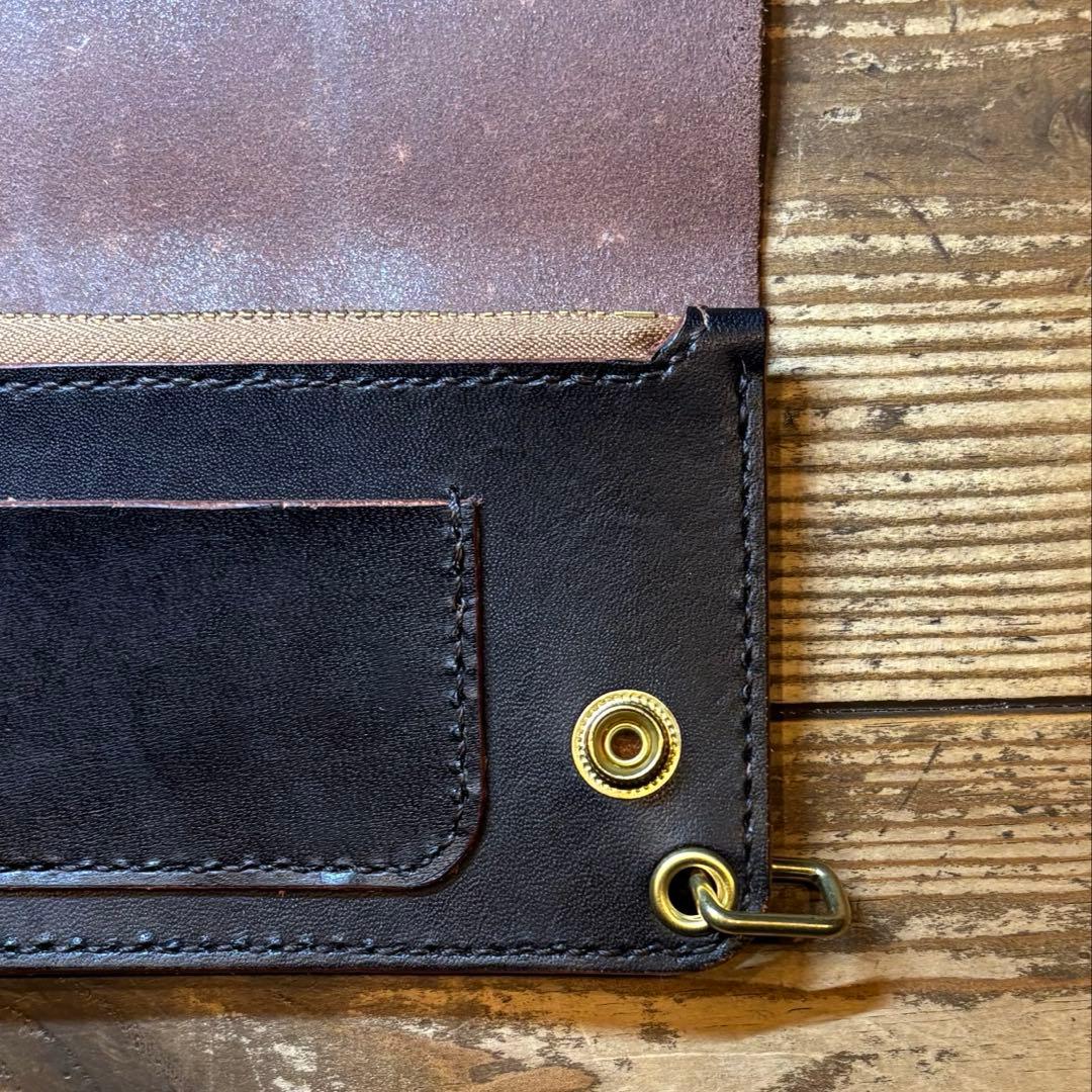 1点のみ茶芯ハンドメイドトラッカーウォレット