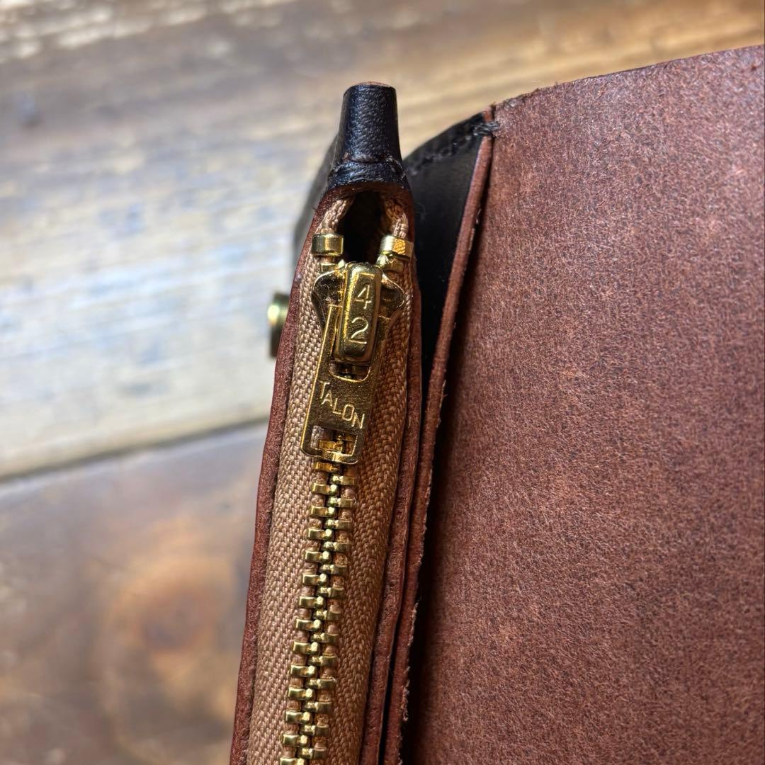 1点のみ茶芯ハンドメイドトラッカーウォレット