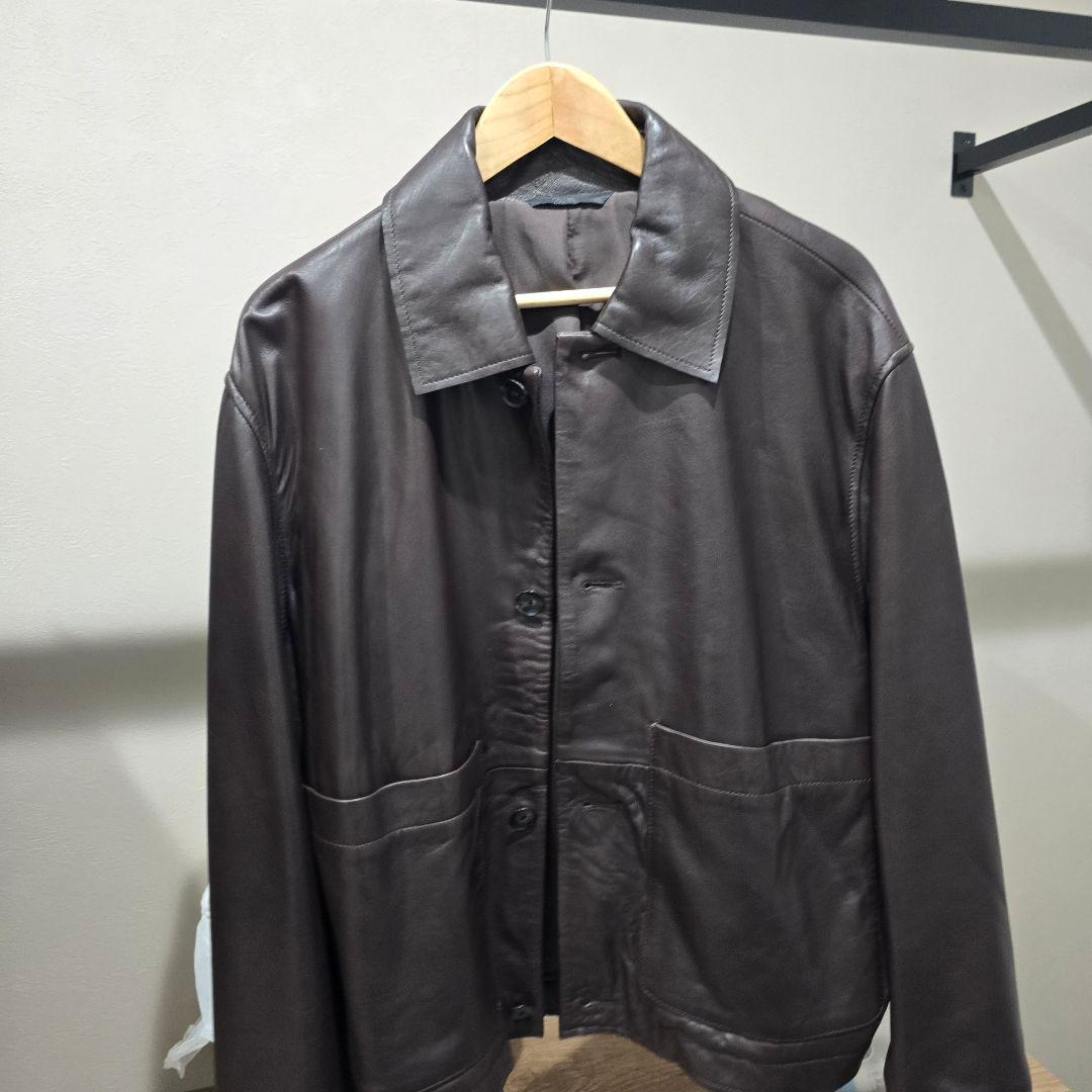 ZARA ダークブラウン 羊革 レザージャケット M｜ZARA レザージャケット