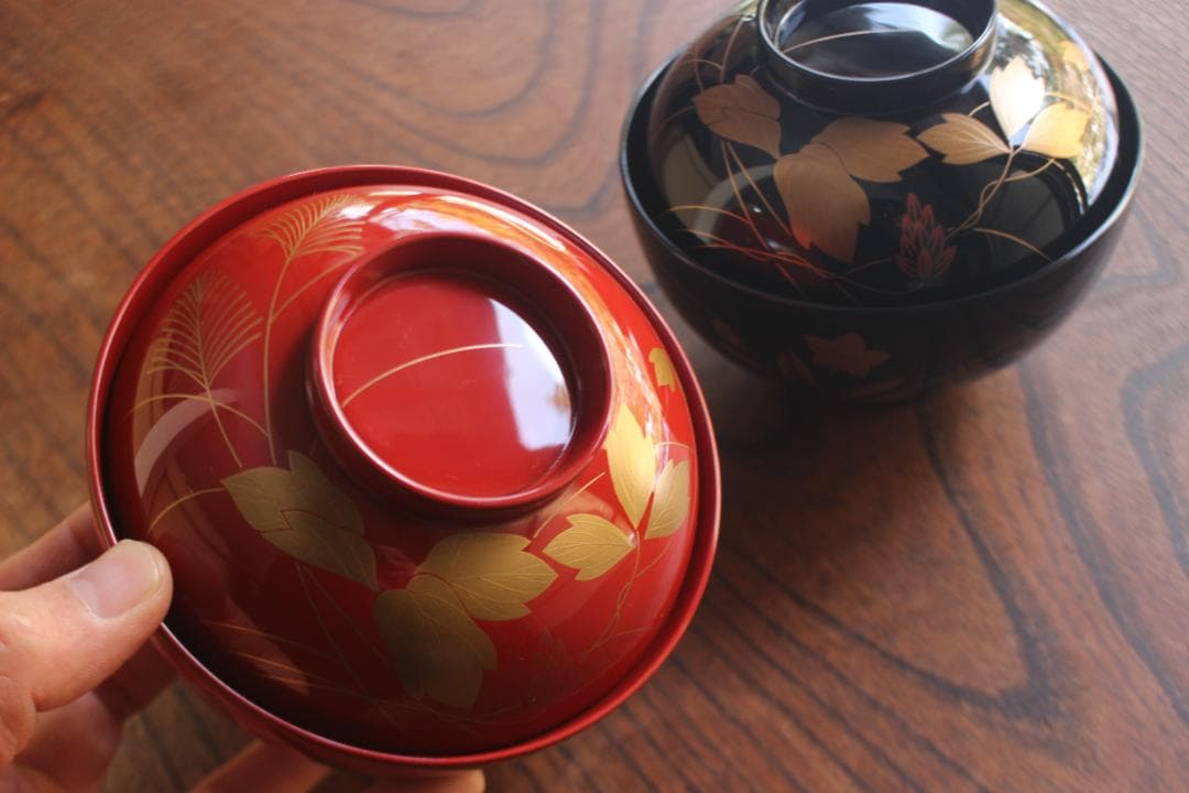 デッドストック！極上秋草蒔絵の美しい夫婦椀（検輪島塗蒔絵椀雑煮椀