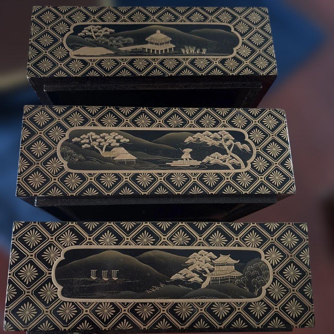 漆塗り重箱 蒔絵3段　輪島塗　骨董　アンティーク　お正月　おせち