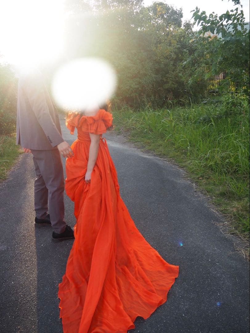 オレンジ色オフショルダードレス Sサイズ