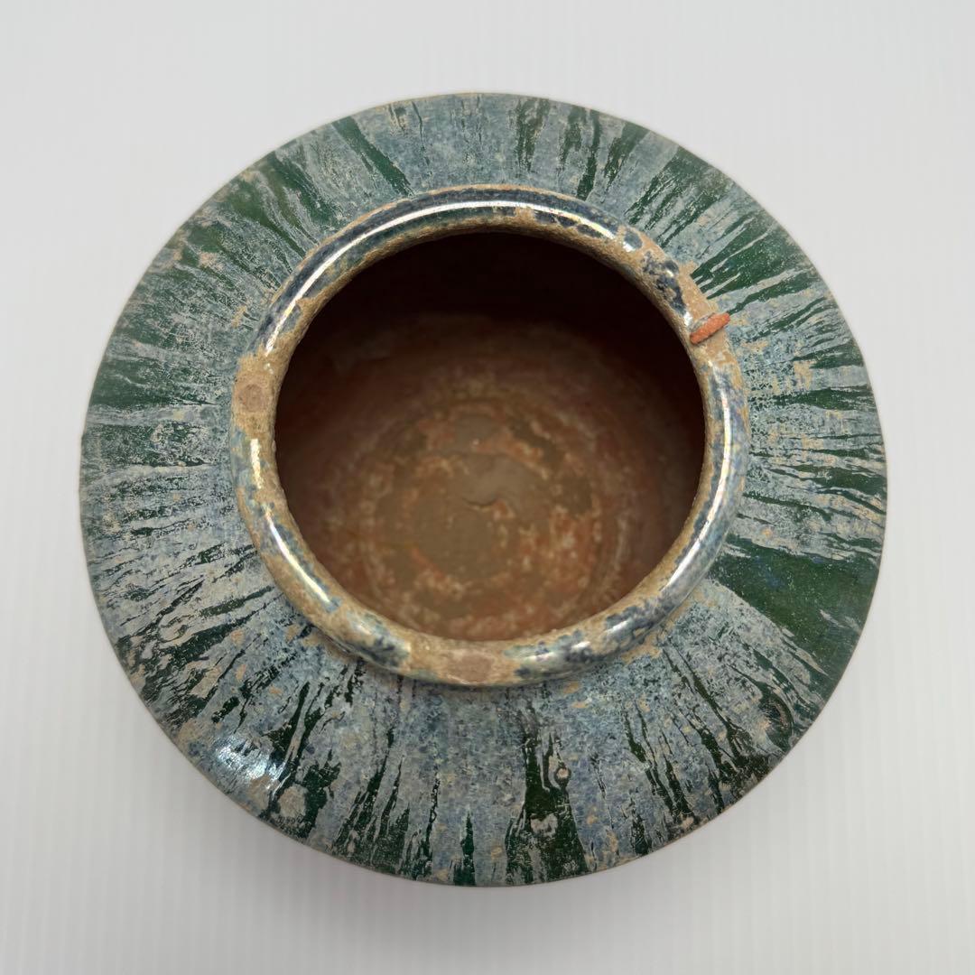 希少 中国 漢時代 漢緑釉 銀化小壺 壺 共箱付 土