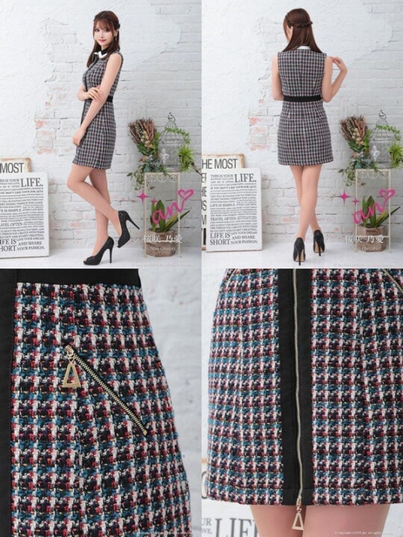 【美品】an ツイード ノースリーブ ミニドレス S