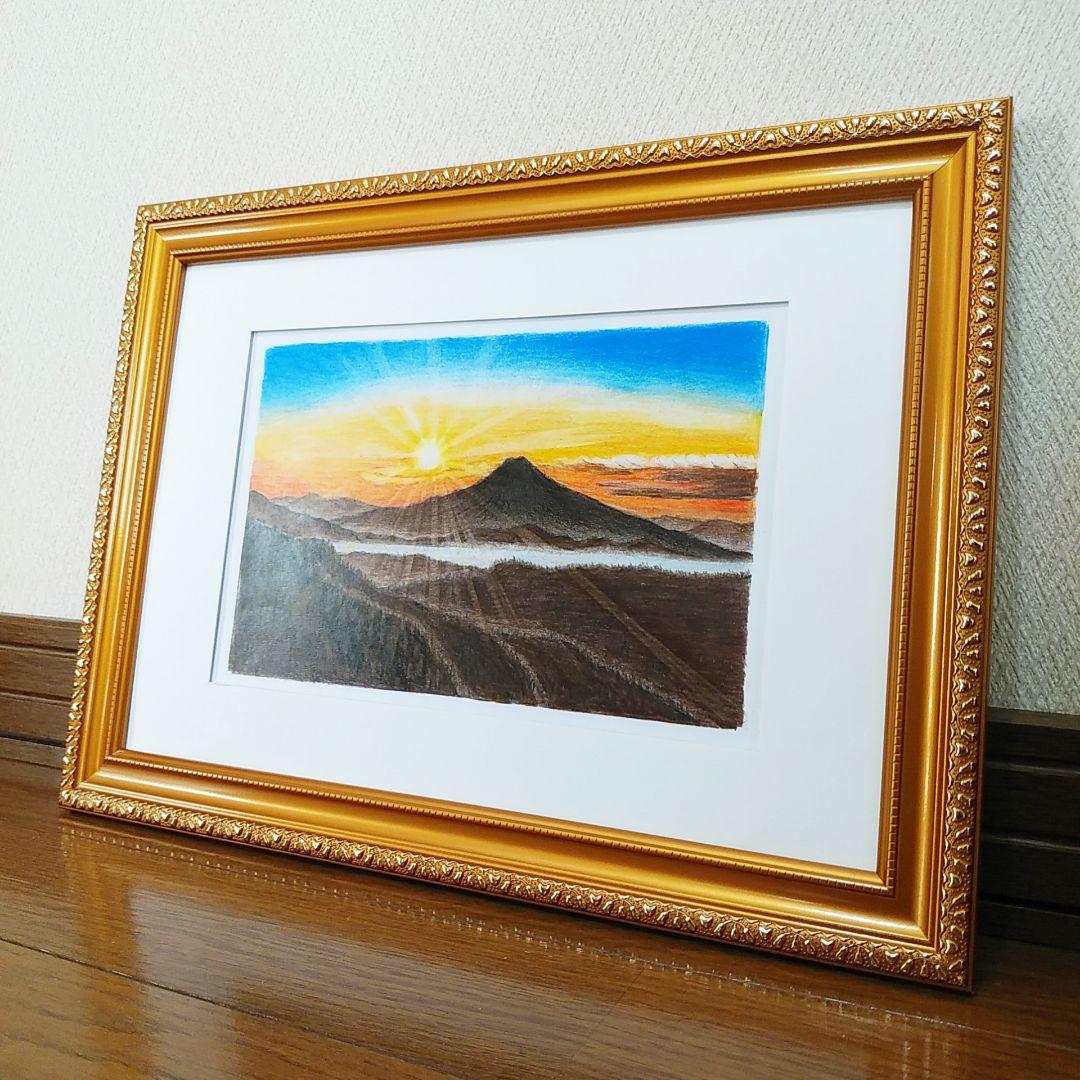 絵画色鉛筆風景画『日の出』原画