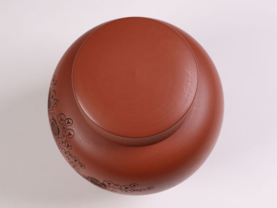 煎茶道具 陶元 常滑焼 朱泥 茶壺 梅彫紋 扇面寿 茶壷