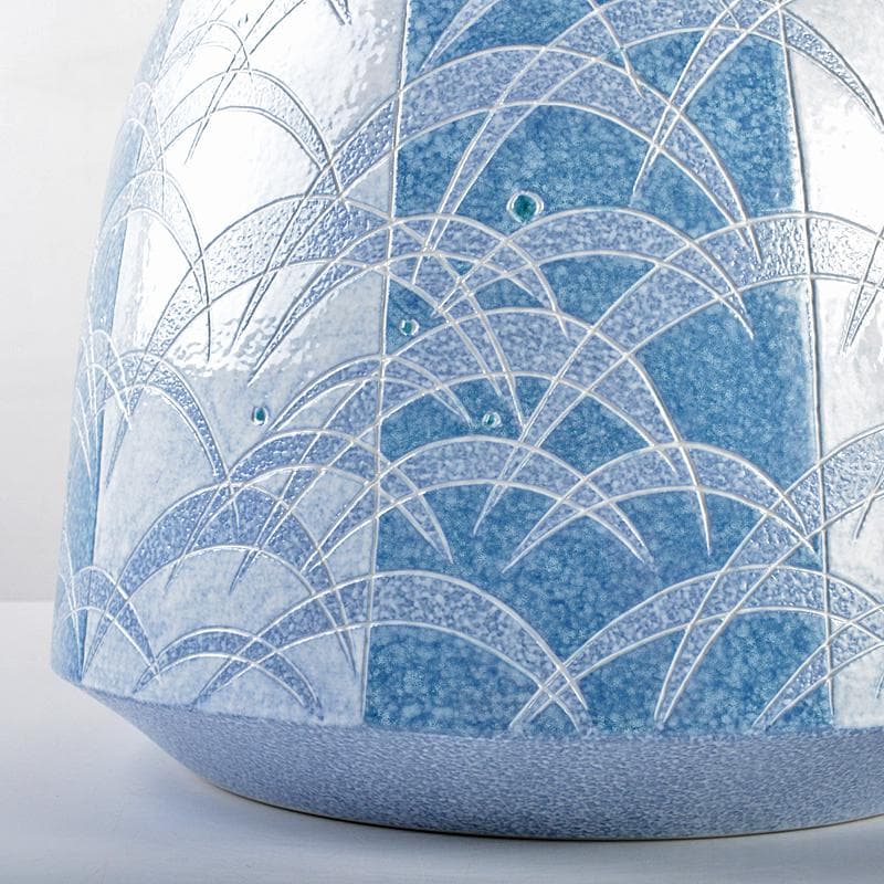 九谷焼　住田広作　染白釉彩　草文　花生　共箱　D　R5299B