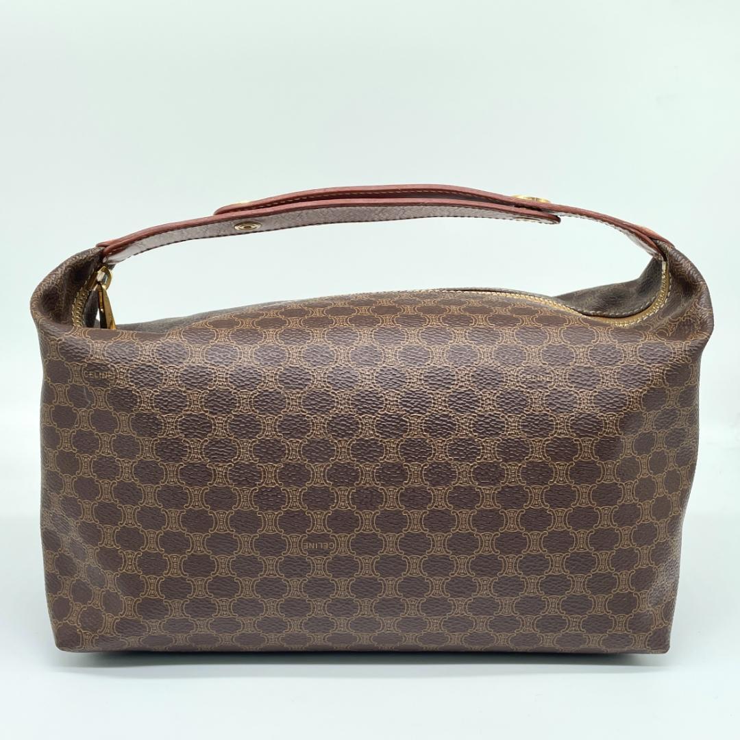 即配【美品】CELINE マカダム柄 ブラウン ハンドバッグ オールドセリーヌ