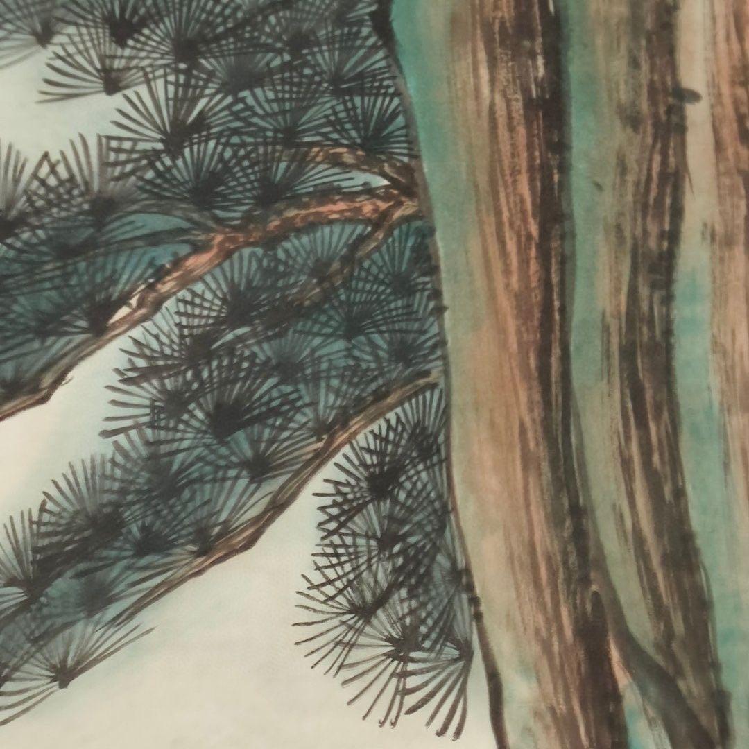 【掛軸 山水人物画】張大千風 長松高士図 中堂 仿古装裱 玄関・書斎・茶室に