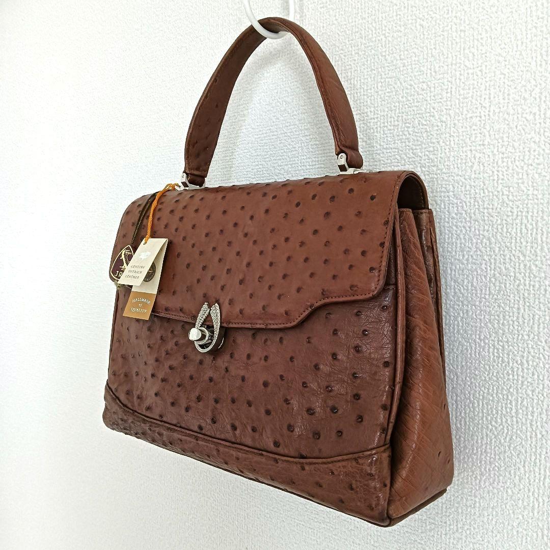 オーストリッチレザー ブラウンハンドバッグ JRAロゴ