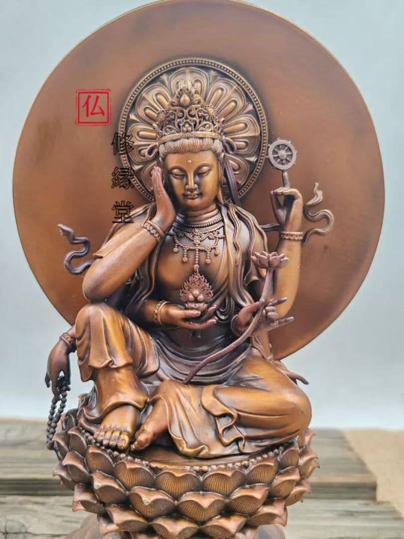 修縁堂】青銅着色 如意輪観音 仏像坐像 祈る厄除