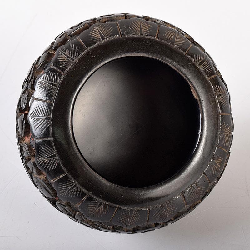 中国　堆朱　堆黒 　花文　蓋物　仕覆付　V　R8261