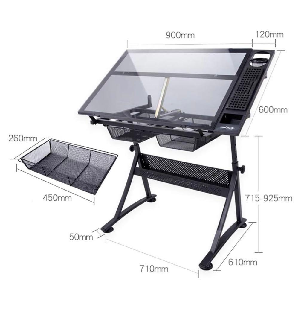 製図用ガラスデスク　ブラック