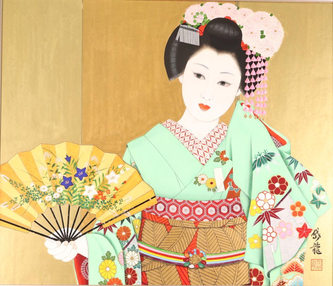 【真作】　渡部岱龍 「 舞妓 」　F10号　日本画　共シール　タトウ　BK172