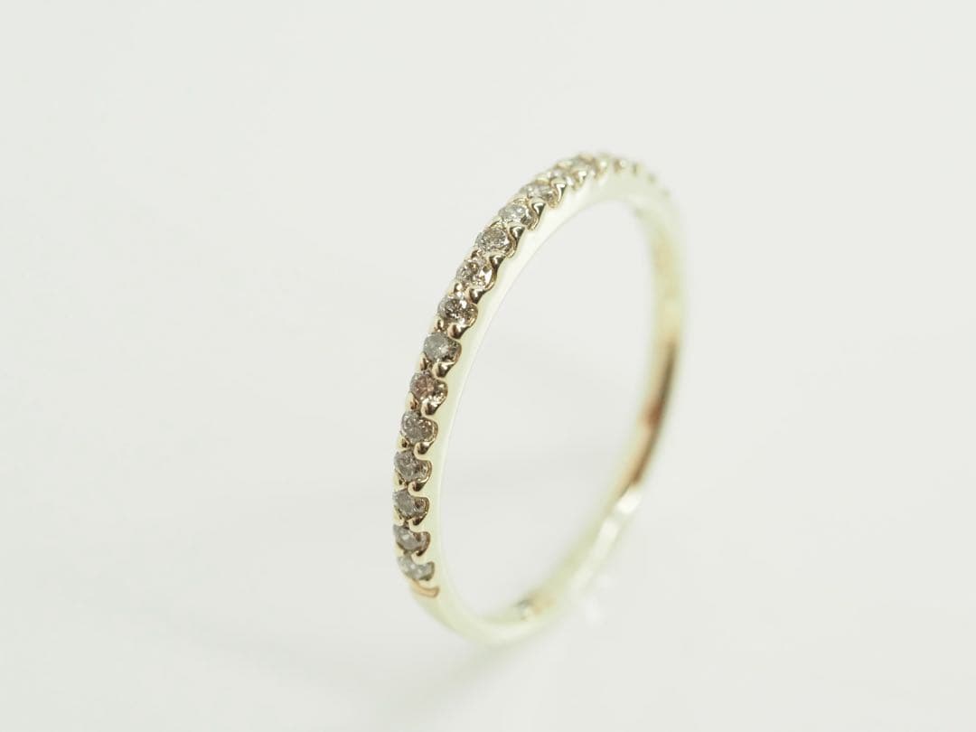 キラキラ可愛い♡K10YG 天然ダイヤモンドハーフエターナルリング