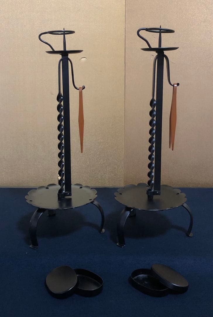 《R》茶道具 夜咄 膳燭一対 燭立 燭台 元箱　260120き5