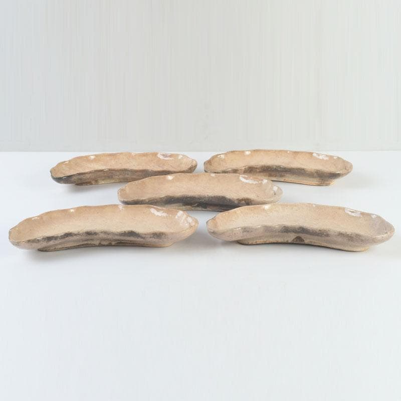 萩焼 十一代 坂高麗左衛門（韓峯）作 葉形 銘々皿 五