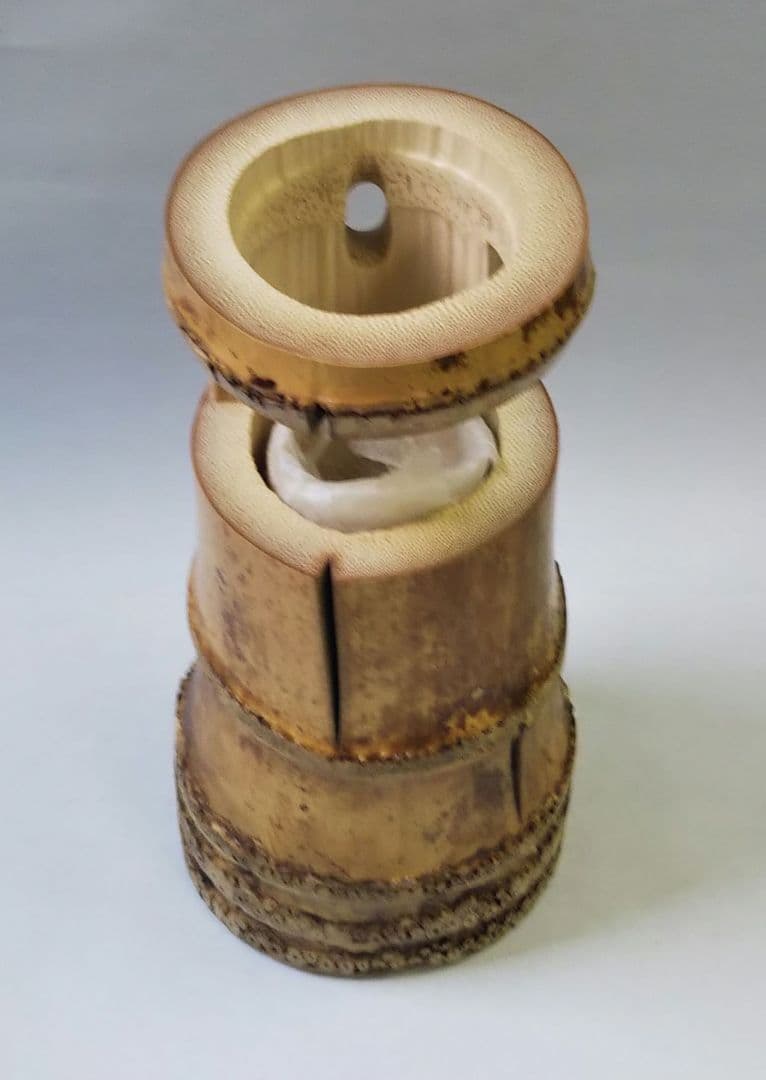 茶道具 花入 竹一重切 銘 吉祥 大徳寺 三玄院 長谷川寛州 在判 野々村