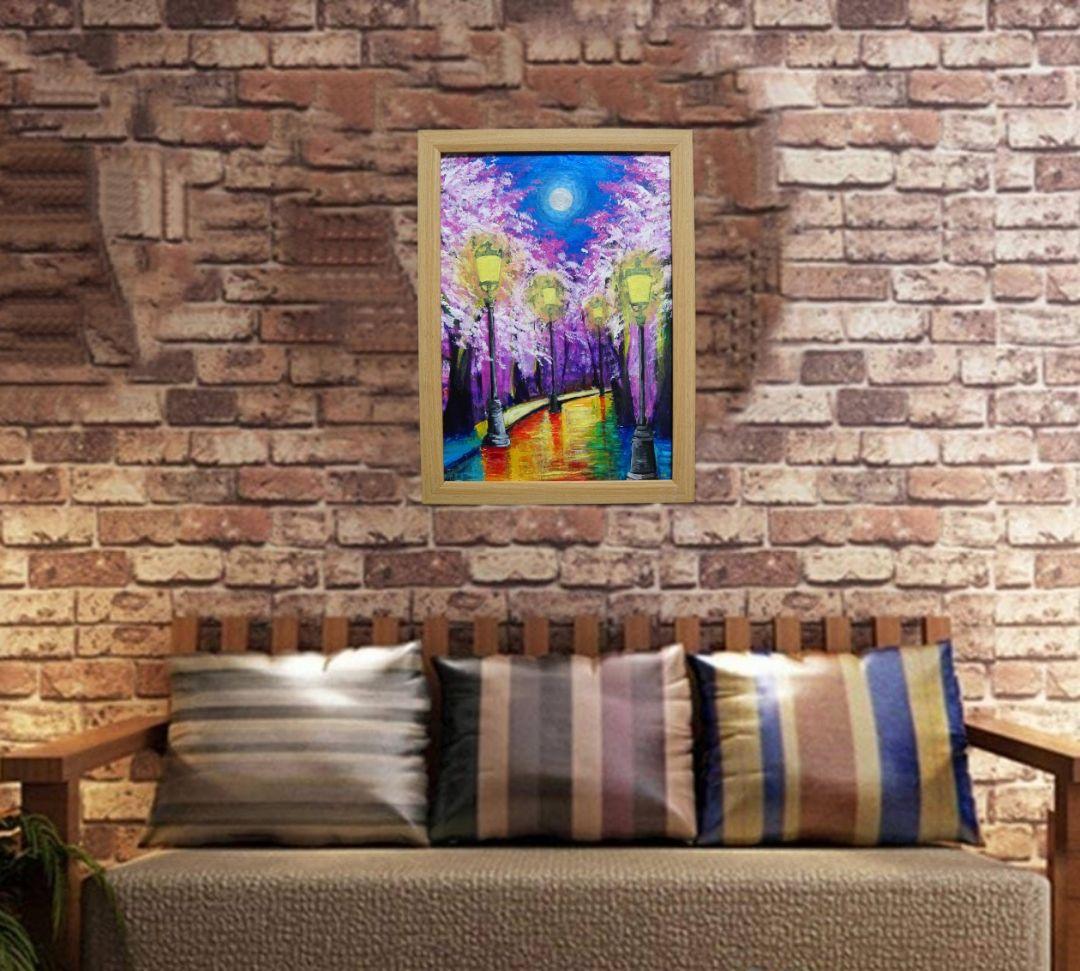 油絵 油彩 絵 絵画 【桜のライトアップ】 】