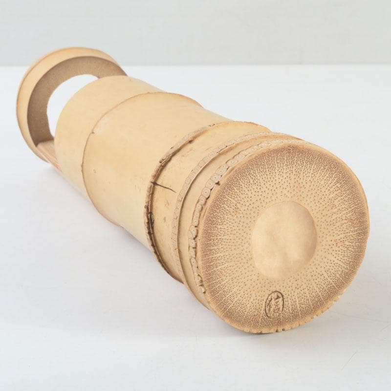 茶道具 指物師 稲垣信斎作 一重切 竹花入 銘「清水」 共布共箱 V