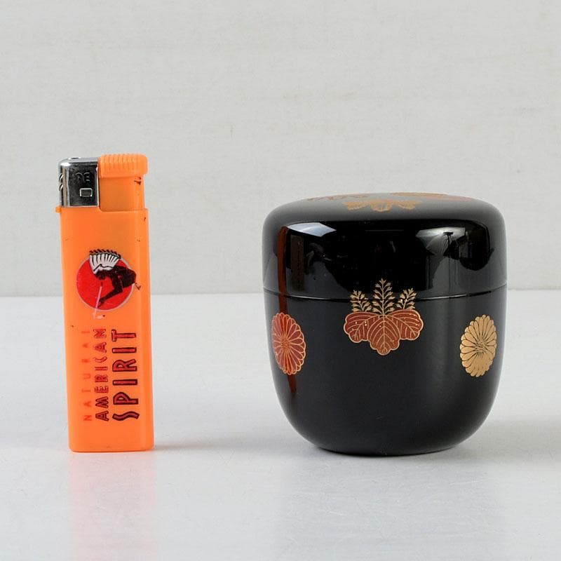 茶道具 和田寿峰作 水目 黒真塗 菊桐蒔絵 中棗 共箱