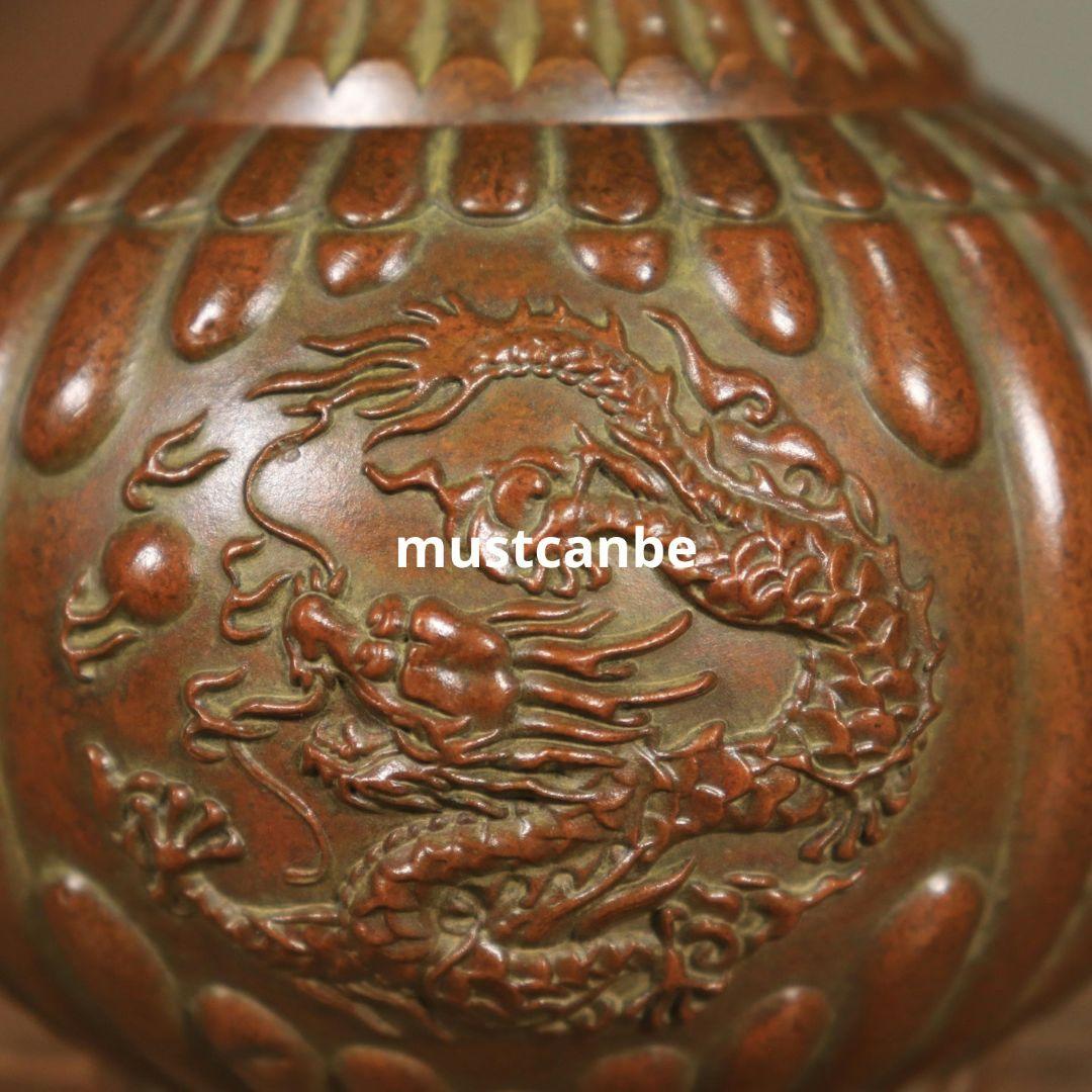 銅器 茶壺 南瓜型龍鳳銅壷 茶道具 客間 書斎家具 装飾品 工芸品 置物