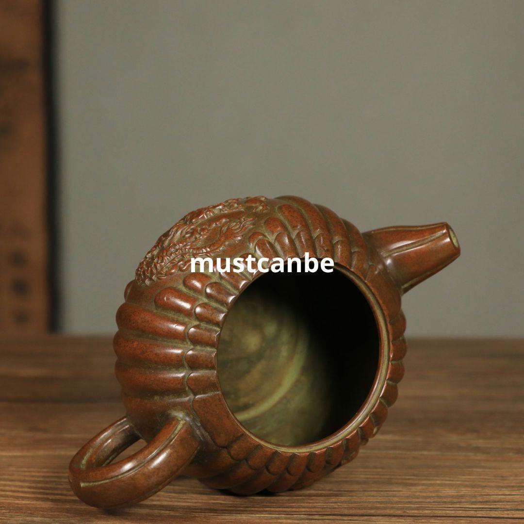 銅器 茶壺 南瓜型龍鳳銅壷 茶道具 客間 書斎家具 装飾品 工芸品 置物