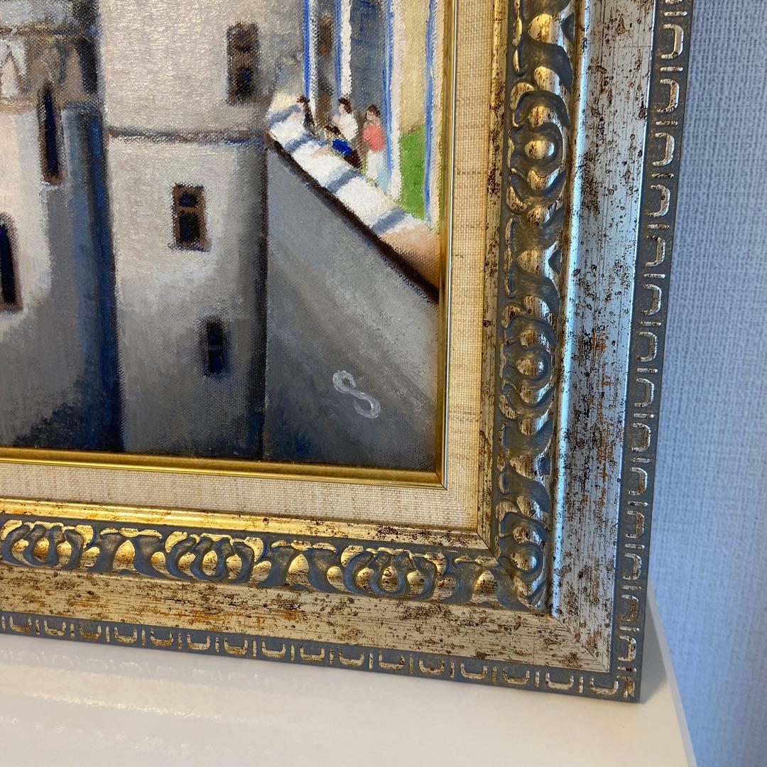 油絵 「アンボアーズ城」 風景画 8号 額装付き