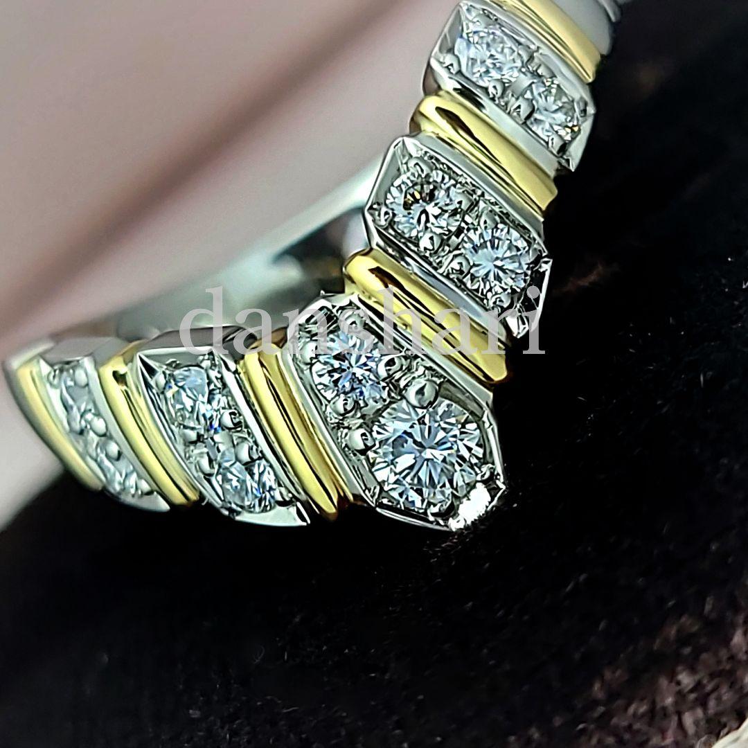 新品同様/Ｐt900 K18/アンブローズ V字 /高級ダイヤモンドリング