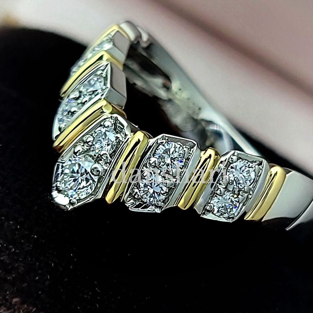 新品同様/Ｐt900 K18/アンブローズ V字 /高級ダイヤモンドリング