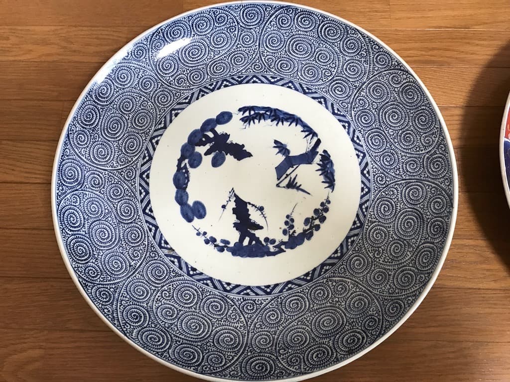 骨董】 古伊万里 飾り皿 大皿（直径46cm） 2枚 大明成化年製 木