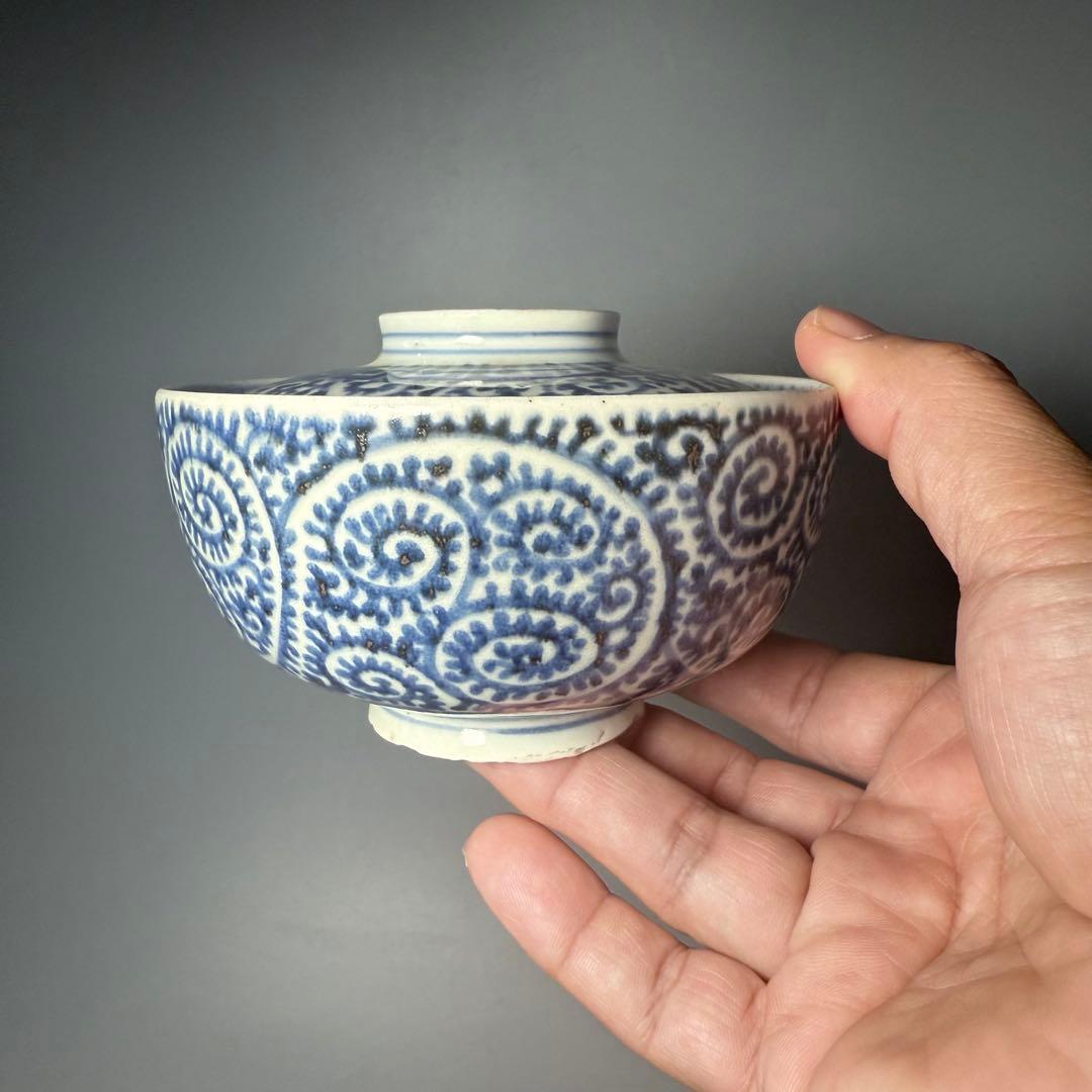 古伊万里　染付蛸唐草蓋物　五客　冨貴長春　松竹梅　古美術