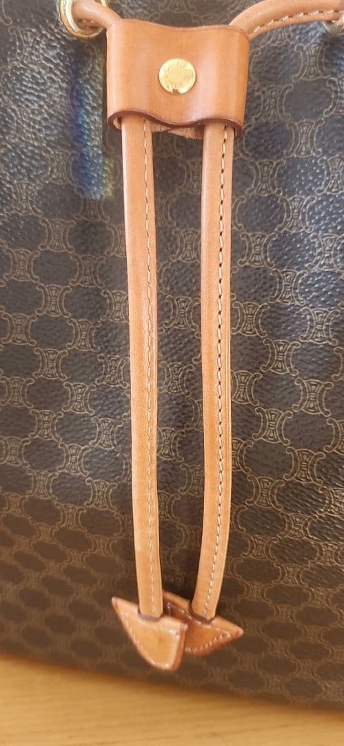 未使用【CELINE】マカダム柄　 巾着 ショルダー バッグ 　ヴィンテージ