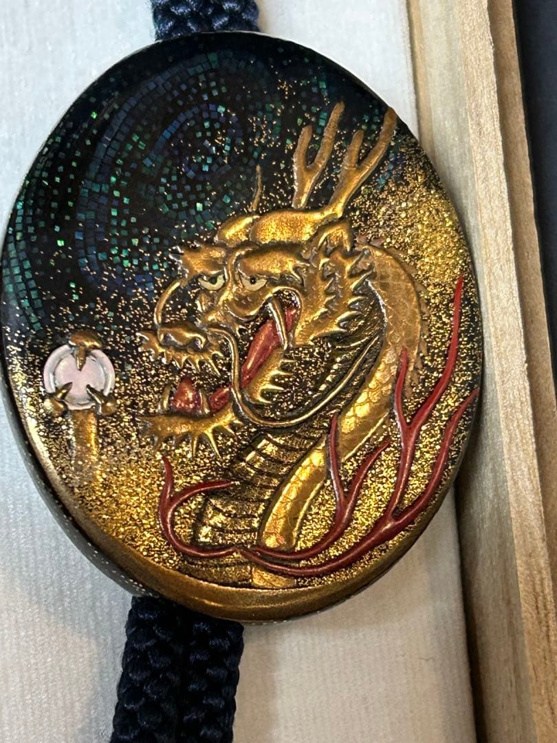 江戸琳派蒔絵師 永真作 昇龍吉祥高蒔絵 江戸鼈甲のループタイ