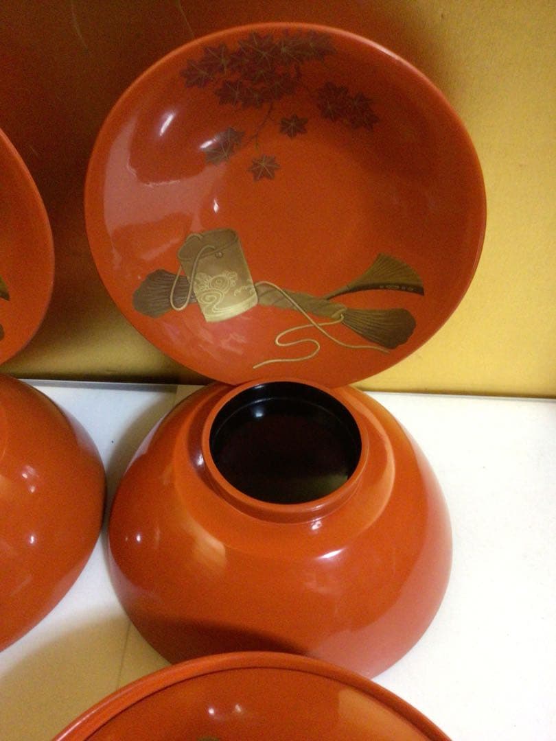 木製 蒔絵入り吸物椀10客 蓋の内側にも蒔絵