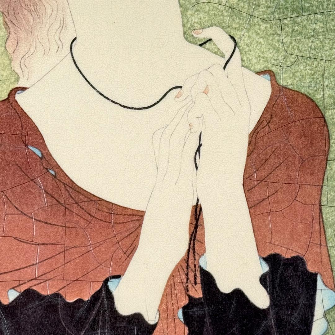 藤田 嗣治　「或る女（赤いショールの女）」　陶板画　幅41.5㎝ 高さ53.5㎝