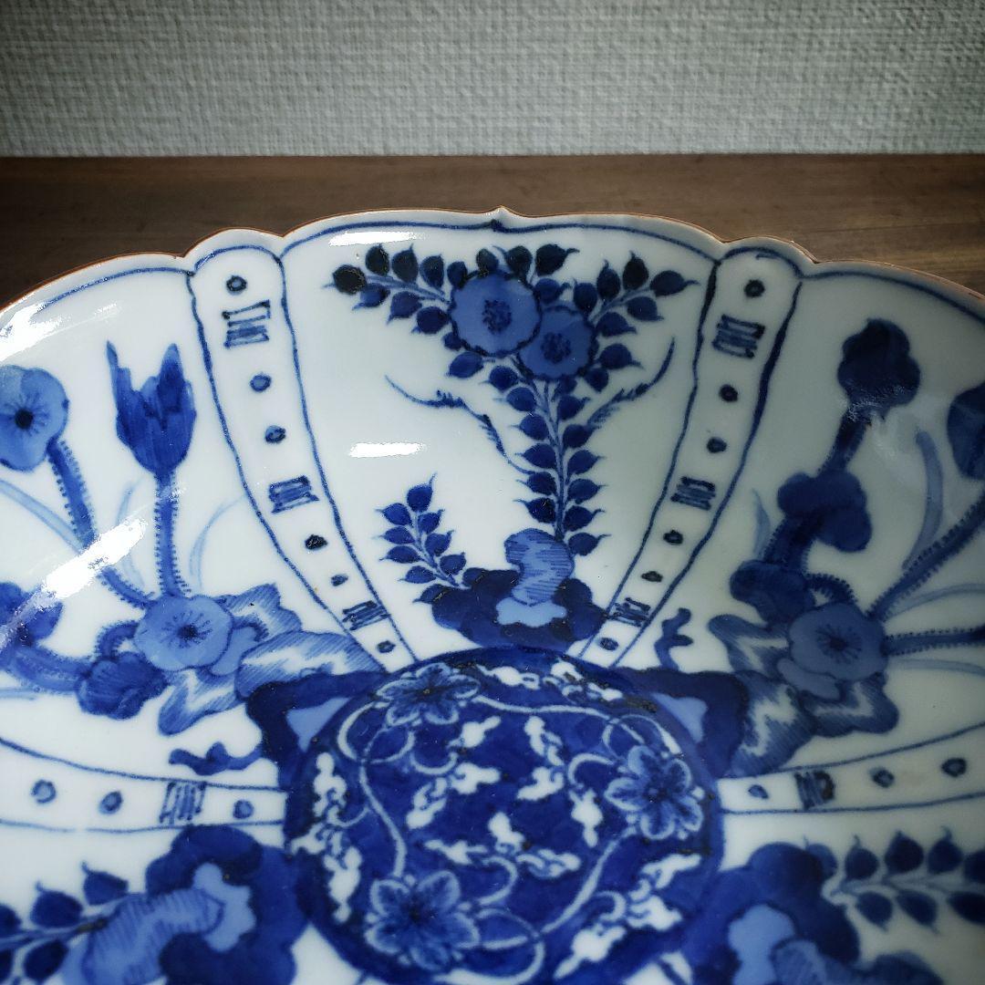 古伊万里 染付 なます皿 芙蓉手 花図 花唐草 イ号 訳