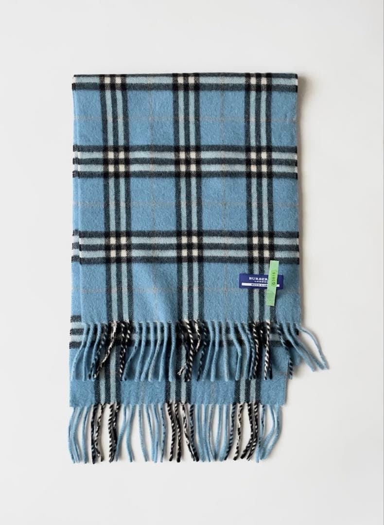 未使用 BURBERRY バーバリー 水色 カシミア100% マフラー 希少色 楽天