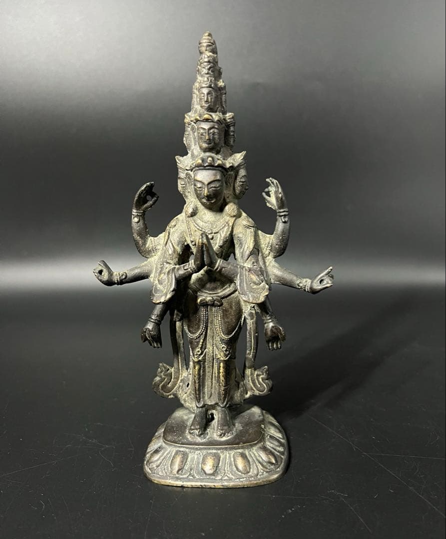 江戸後期 十一面観音菩薩像 古銅 多臂 仏像 高さ19cm◎仏教美術◎古美術庵々